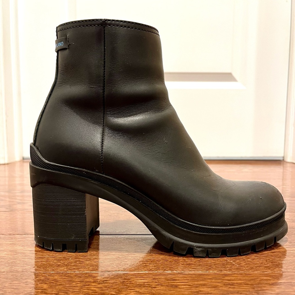 PRADA black leather ankle boots w/ traction rubber platform sole. Comfy!!